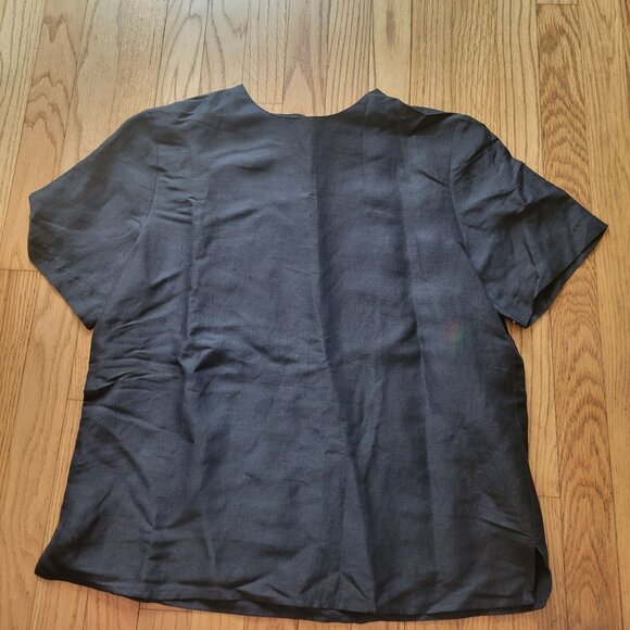 Vintage Anne Carson Black Silk Linen Button-Back Short Sleeve Blouse - Picture 6 of 7
